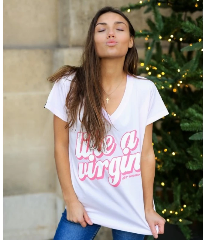 Damska koszulka  LIKE A VIRGIN oversize różowa