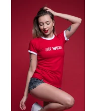 Damska koszulka RETRO slim fit czerwona