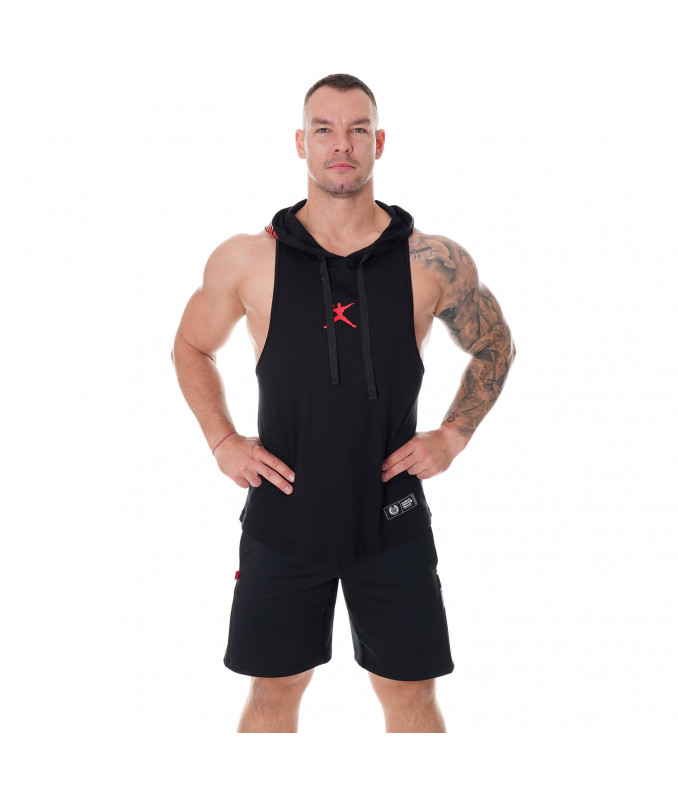 Bokserka z kapturem męska Bodybuilding czarna